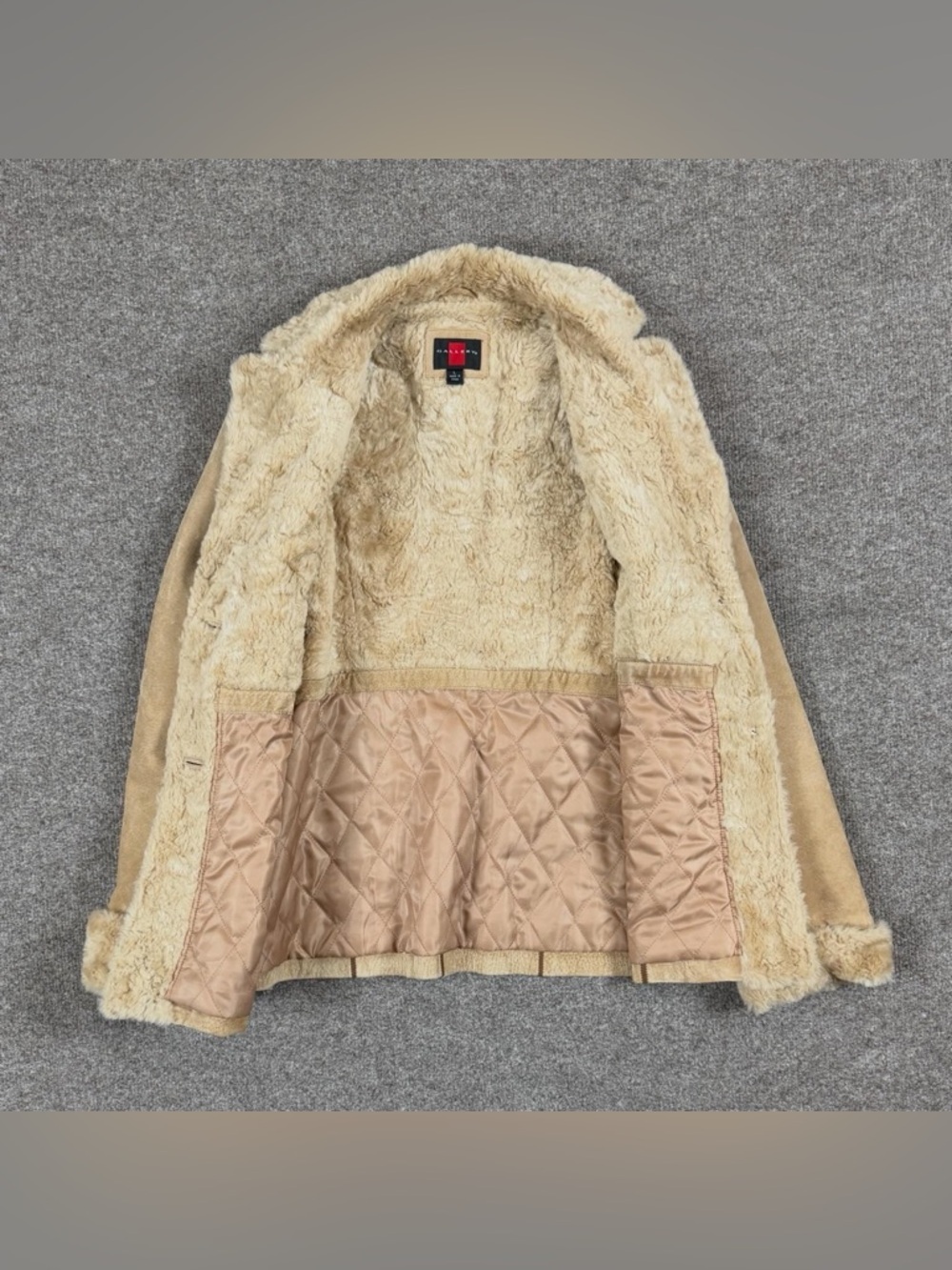 Gallery Suede Leather Button Front Jacket Womens L Faux Fur Trim Penny Lane Coat - Picture 4 of 9